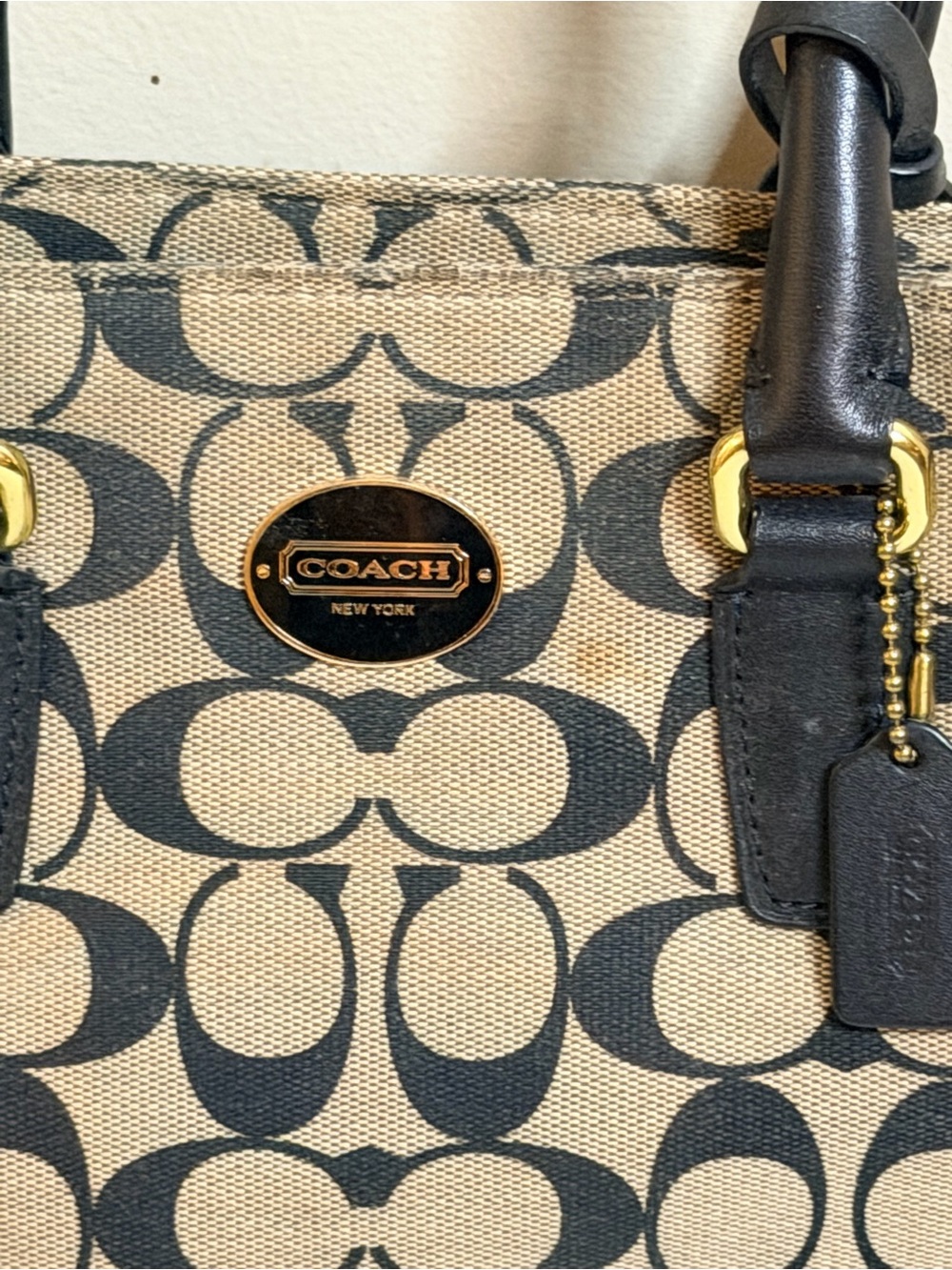Coach Khaki and Black Signature Logo Tote - Picture 3 of 8